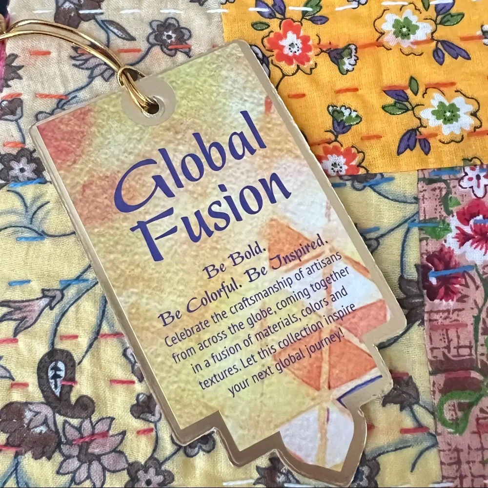 Global Fusion Artisan Journal Boho Colorful Patchwork Fabric Lined Pages…
